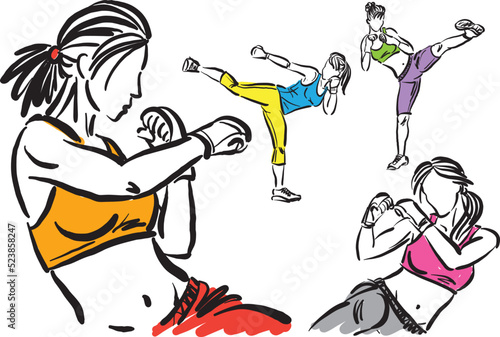 kick boxing moves 2 training brush stroke design sports concept vector illustration