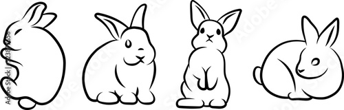 Set of Rabbits. Abstract, Line, Silhouettes. Chinese Calendar 1951, 1963, 1975, 1987, 1999, 2011, 2023, 2035, 2047, 2059, 2071 years.