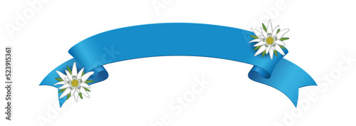 Blanko Banderole in blau mit Edelweiß für Oktoberfest, Vektor Illustration isoliert auf weißem Hintergrund 