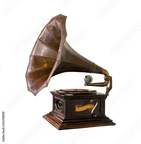 vintage gramophone isolate object for design, retro technology