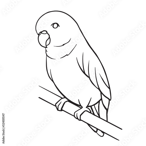 Coloring page for book with cute cartoon budgie. Educational kids activity page and worksheet with little parrot. Cartoon Isolated vector illustration.