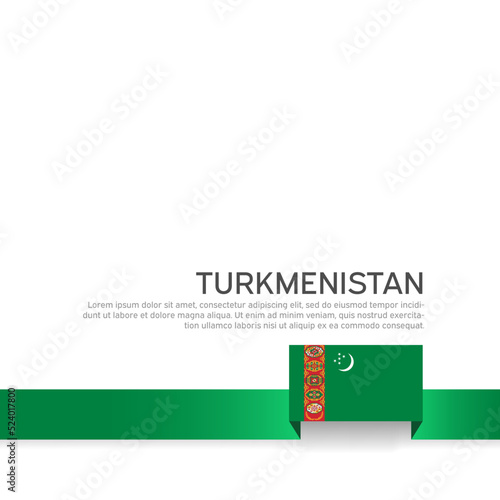 Turkmenistan flag background. State patriotic turkmen banner, cover. Ribbon color flag of turkmenistan on a white background. National poster. Business booklet. Vector design