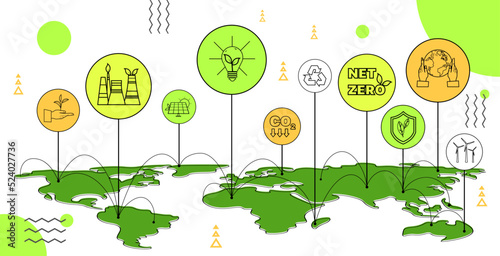 carbon credit concept zet zero icons on world map responsibility of co2 emission environmental conservation
