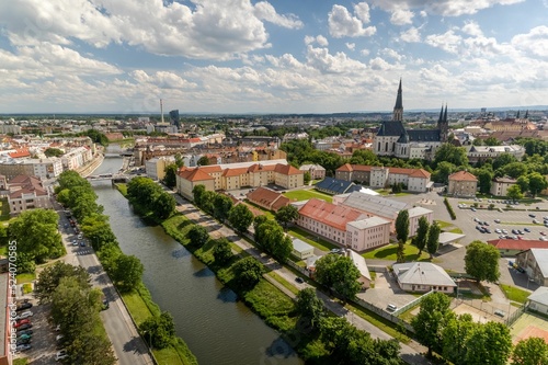 Bird's eye view of the beautiful cityscape of Olomouc, Czech Republic