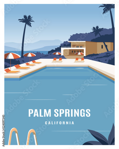 summer in palm springs california travel poster vector illustration with minimalist style.