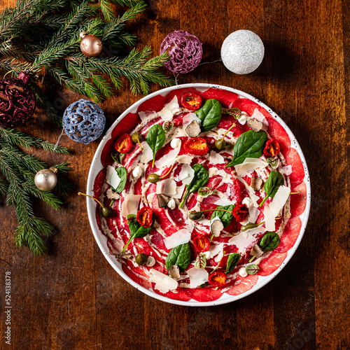 Christmas beef carpaccio with beef