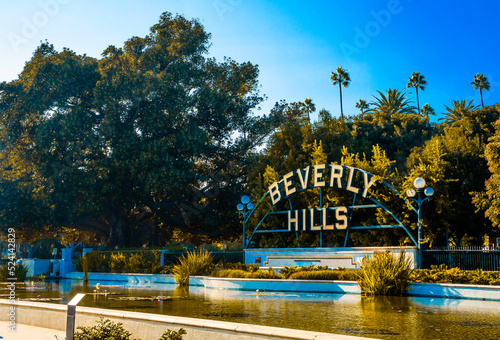 Beverly Hills, NOVEMBER 10, 2019: Beverly Hills Sign at Beverly Gardens Park, Los Angeles, California