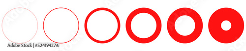 6 Kreise mit dünnem und dickem Rand in rot und weiß