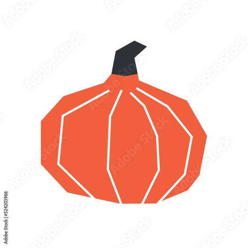 Vector isolated concept with botanical element - sweet baby pam pumpkin. Orange vegetarian symbol of autumn - fresh squash. Decorative geometric halloween object - small gourd on white background