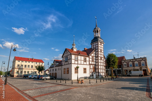 Town hall with a half-timbered structure from 1697. Nowe Warpno, West Pomeranian Voivodeship, Poland.