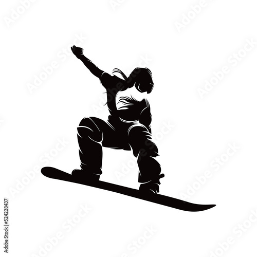 Vector silhouette of detail of snowboarding. Silhouettes of snowboarder isolated on with background