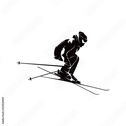 Vector silhouette of a skier in winter. Ski silhouette isolated vector design on white background