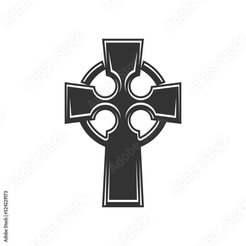 Catholic religion symbol, celtic cross isolated icon. Vector ancient crucifix featuring nimbus or ring