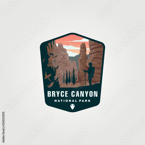 bryce canyon vector logo vintage illustration design, national park sticker patch design