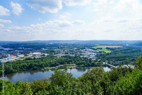 View of the Ruhr area from the Ruhr steep slopes of Hohensyburg and Hagen. landscape on the Ruhr. 