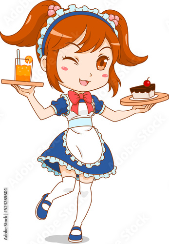 Cartoon character of maid cafe girl.