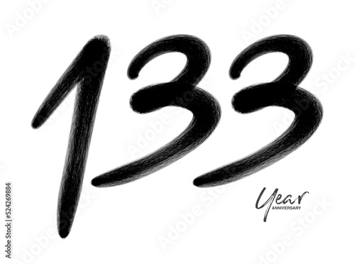 133 Years Anniversary Celebration Vector Template, 133 number logo design, 133th birthday, Black Lettering Numbers brush drawing hand drawn sketch, number logo design vector illustration