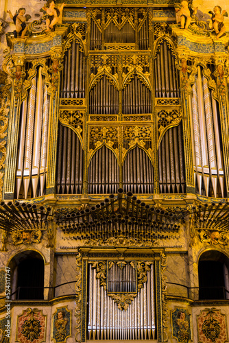 organo historico restaurado, batería de batalla original de Jordi Bosch (1772) ,Convento de San Francisco de Palma , Mallorca, balearic islands, spain, europe