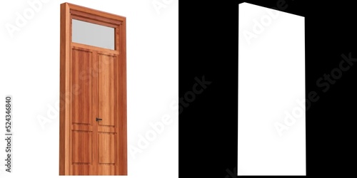 3D rendering illustration of a wooden door with transom window