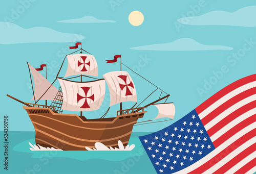 columbus day, boat and usa flag