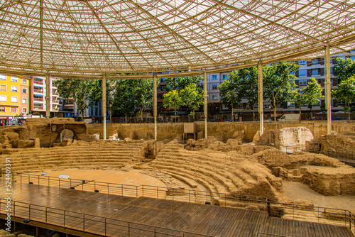beautiful ruins of the ancient Roman amphitheater in Zaragoza Spain Museo del Teatro de Caesaraugusta