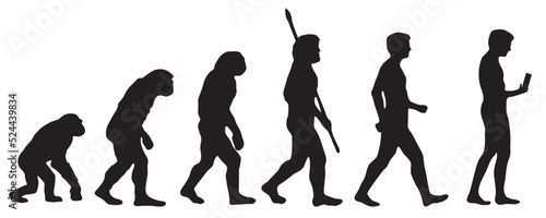 Evolution of the human to the mobile. Silhouettes with the different steps of evolution Darwin. vector illustration