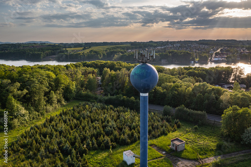 Drone photo of water tower with cell site in Terlicko municipality, Czech Republic