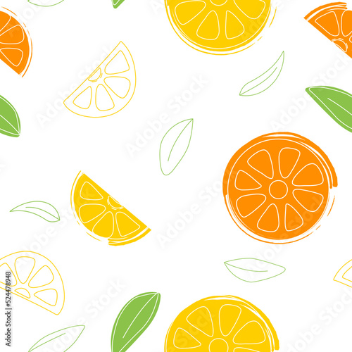 Pattern summer orange and lime with leaves