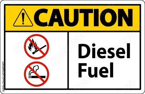 Caution Sign diesel fuel on white background