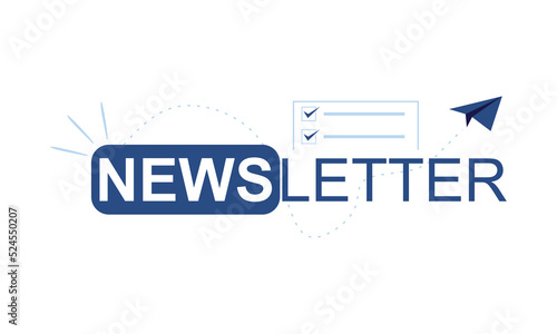 Blue newsletter design for email marketing. Letter and paper plane. Newsletter vector illustration. 