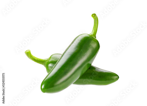 Two jalapeno peppers isolated on white background.