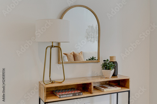 Modern interior home decor arch mirror home staged end tabel