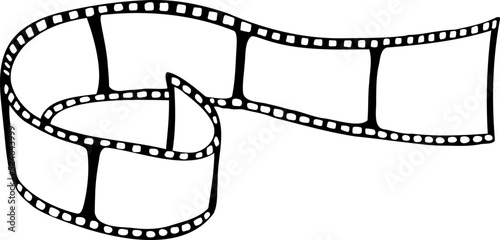 A film strip drawn by hand. A silhouette from a photographic film for developing frames. Vector illustration of an empty film isolated on a white background.