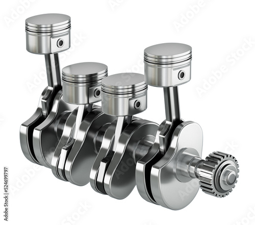 3D illustration of a car engine block and pistons. 3D illustration