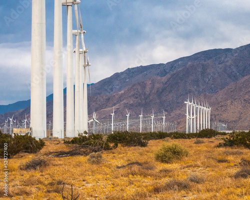 Green energy with windmill farm in Palm Springs California 