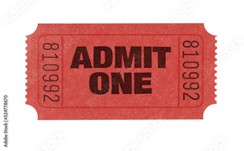 Red admit one movie ticket isolated transparent background photo PNG file