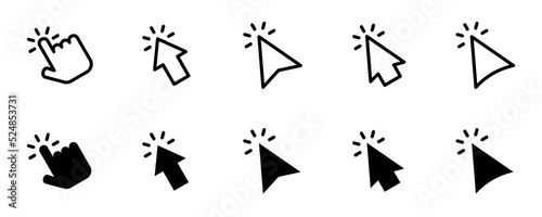 Conjunto de iconos de cursor de computadora. Clic en el cursor del ratón. Diferentes estilos del cursor
