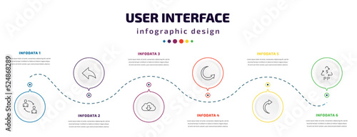 user interface infographic element with icons and 6 step or option. user interface icons such as exchange personel, arrow address back, download data, circular arrow, right curve arrow, 5 pp vector.
