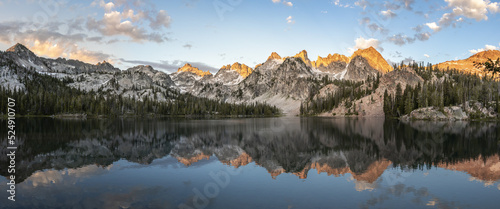 Alice Lake Sunrise Panorama in the Sawtooth Mountain Range of Idaho 