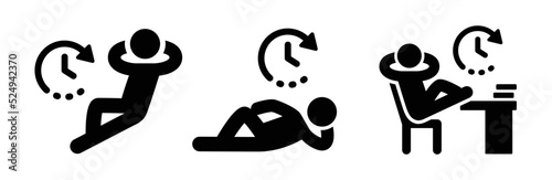 Procrastination icon vector set. Lazy and unproductive employee at work concept illustration.