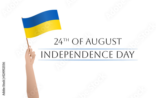 24 sierpnia - Dzień Niepodległości Ukrainy. Uniesiona ręka z flagą Ukrainy. Święto Niepodległości. Ilustracja wektorowa.