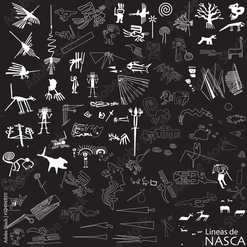 Nazca lines Peru. Compilation of new Nazca lines, Hieroglyphics of Peruvian culture.