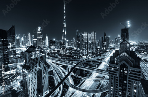 Burj Khalifa in Dubai downtown skyscrapers highrise architecture at night