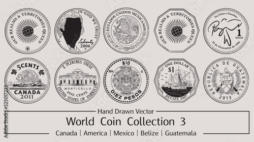 Hand Drawn Vector World Coin Collection 3