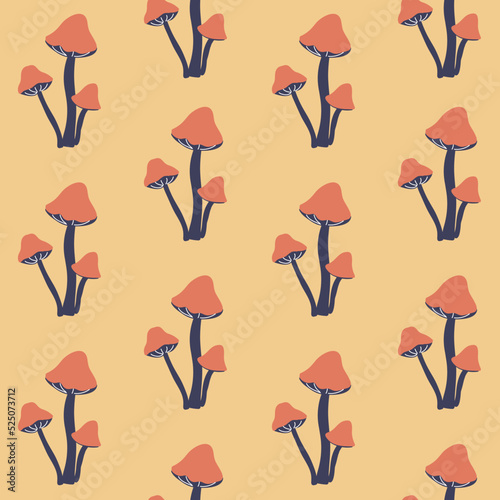 Mushroom with abstract wave effect seamless vector pattern. Design for use background Textile all over fabric print wrapping paper and others.