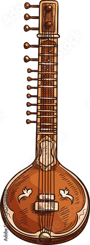 Musical instrument indian sitar icon