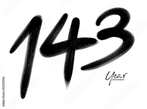 143 Years Anniversary Celebration Vector Template, 143 number logo design, 143th birthday, Black Lettering Numbers brush drawing hand drawn sketch, number logo design vector illustration