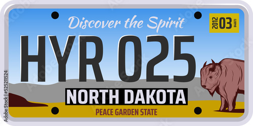 Car license plate number of North Dakota state