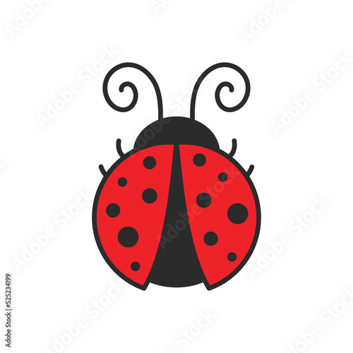 Vector cartoon cute black polka dot red ladybug Isolated on background