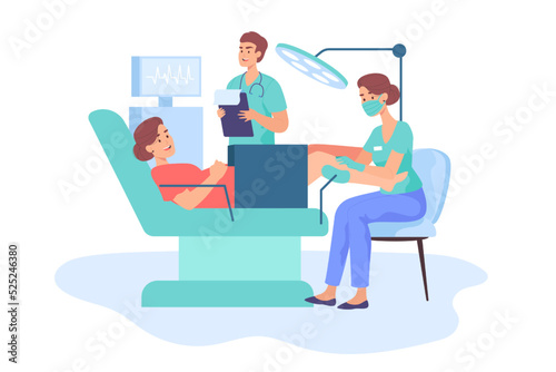 Female obstetrician examining pregnant woman in chair. Examination of patient in gynecologist office flat vector illustration. Pregnancy, childbirth, health concept for banner or landing web page